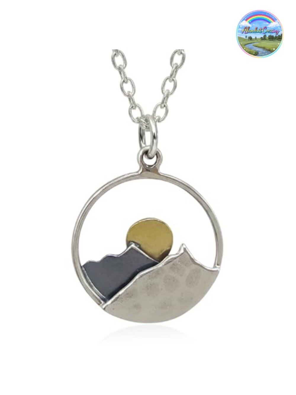 Sterling Silver Bronze Sun Mountain Charm Necklace 18in Cable Chain
